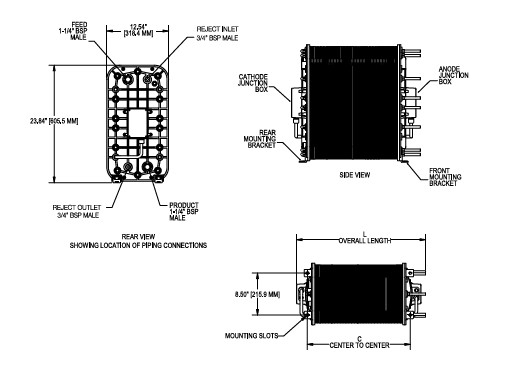 IonPure W3T17312 IP-LXM30Z-4 MK2/MK3 Industrial Electrodeionization Module Dòng chảy 3.4m3/H ((15.0gpm/Ft2) 4-11pH
